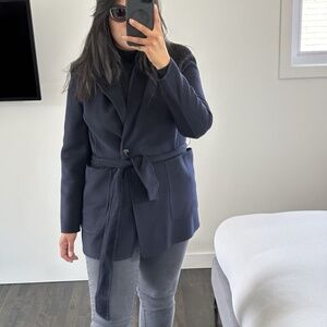 Reiss Jacket Women's Wool Belted Navy Short Sz 6 US❤️